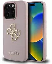 Guess PU Grained 4G Metal Logo Apple iPhone 15 Pro dėklas telefonui rožinės spalvos