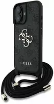 GUESS dėklas skirtas iPhone 16 GUHCP16SP4GMGCRK (CBDY PU 4G Big Logo W/Cord Strap) juodos spalvos