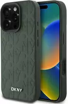 DKNY PU odos tinklelio rašto Magsafe iPhone 16 Pro telefono dėklas, žalios spalvos
