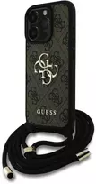 Guess PU 4G Metal Logo Crossbody Strap Apple iPhone 15 Pro Max dėklas telefonui rudos spalvos