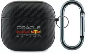 Dėklas Red Bull Raudona Bull Raudona Bull PU Carbon Logo AirPods 4 juodos spalvos