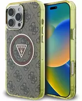 Guess IML 4G Glitter and Triangle Logo MagSafe Apple iPhone 16 Pro Max dėklas telefonui rudos spalvos