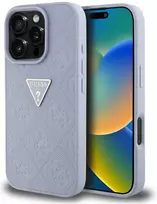 Guess Hot Stamp 4G Pattern Triangle Metal Logo Apple iPhone 16 Pro Max dėklas telefonui violetinės spalvos