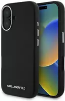 Karl Lagerfeld Saffiano Full Wrapped Elongated Metal Logo MagSafe Apple iPhone 16 dėklas telefonui juodos spalvos