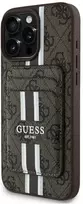 Guess 4G Stripes su portfelem Magsafe Apple iPhone 16 Pro Max dėklas telefonui rudos spalvos