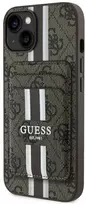 Dėklas Guess 4G Stripes with wallet Magsafe Apple iPhone 15 rudos spalvos