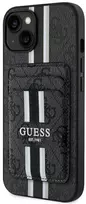 Guess 4G Stripes su portfelem Magsafe Apple iPhone 15 dėklas telefonui juodos spalvos