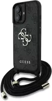 GUESS dėklas skirtas Apple iPhone 16 Plus GUHCP16MP4GMGCRK (CBDY PU 4G Big Logo W/Cord Strap) juodos spalvos