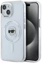 Karl Lagerfeld dėklas skirtas Apple iPhone 15 Plus compatible with MagSafe KLHMP15MHLSKIH (IML Metal K Head) baltos spalvos
