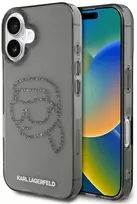 Karl Lagerfeld IML Rhinestones Karl Head Apple iPhone 16 dėklas telefonui juodos spalvos