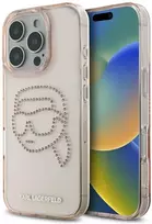 Karl Lagerfeld IML Rhinestones Karl Head - dėklas skirtas Apple iPhone 16 Pro pink