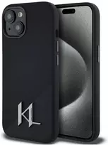 Karl Lagerfeld dėklas skirtas Apple iPhone 15 compatible with MagSafe KLHMP15SSCMKMPCK (Silicone Initial Metal Logo) juodos spalvos