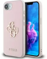 Guess PU Grained 4G Metal Logo Apple iPhone 16e dėklas telefonui rožinės spalvos