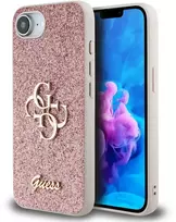 Guess PU Fixed Glitter 4G Metal Logo Apple iPhone 16e dėklas telefonui rožinės spalvos