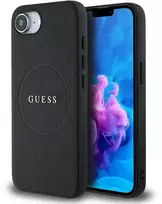 GUESS dėklas skirtas Apple iPhone 16e (SE 4 2025) suderinamas su MagSafe GUHMPSE4PGHSMMK (PU Grained Gold Ring) juodos spalvos