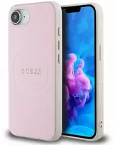 Guess PU Grained Classic Logo MagSafe Apple iPhone 16e dėklas telefonui rožinės spalvos