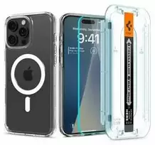 Dėklas Spigen Ultra Hybrid MagSafe, baltas + stiklas tR EZ Fit Pack - iPhone 16 Pro Max