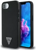 Guess Grained Triangle MagSafe dėklas iPhone 16e - juodas