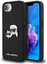 Karl Lagerfeld iPhone 16e dėklas su fiksuotais blizgučiais ir metaliniais smeigtukais – Juodas