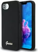 Dėklas Guess Silicone Script Metal Logo MagSafe iPhone 16e Case - Juodas