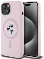 Dėklas Karl Lagerfeld Silicone Karl&Choupette MagSafe iPhone 15 Plus Case - Rožinė