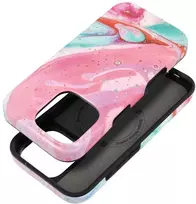 „iPhone 15 PRO Forcell F-Protect Mirage“ dėklas, suderinamas su „Magsafe Military Drop-Test“ rožinio marmuro spalvos