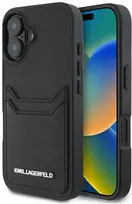 Karl Lagerfeld HC Grained PU Cardslot metalinis pailgas iPhone 16 dėklas - Juodas