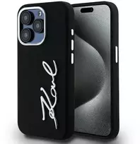 Dėklas Karl Lagerfeld Silicone Metal Script Logo iPhone 15 Pro Max Case - Juodas