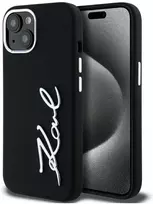 Dėklas Karl Lagerfeld Silicone Metal Script Logo iPhone 15 Case - Juodas