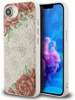 Guess 4G Flowers Print MagSafe iPhone 16e Dėklas - Rožinė