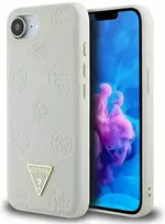 „Guess“ „Grained Hot Stamp Peony Triangle Logo MagSafe“ dėklas, skirtas „iPhone 16e“ – smėlio spalvos