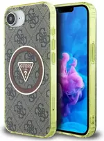 „Guess IML Metal Glitter 4G Circle Triangle MagSafe“ dėklas, skirtas iPhone 16e - ruda
