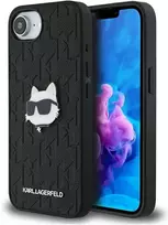 Dėklas Karl Lagerfeld Monogram Choupette Head Pin iPhone 16e Case - Juodas