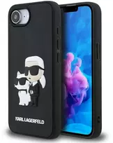 Karl Lagerfeld 3D Rubber Karl and Choupette dėklas skirtas Apple iPhone 16e juodos spalvos