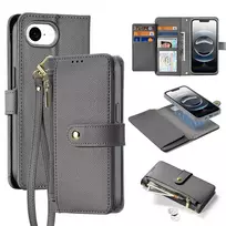 Dux Ducis Lawa Apple iPhone 16e Leather dėklas su Detachable Magnetic Wallet – pilkos spalvos