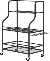 Outsunny sodo įrankių organizatorius, 3 pakopų stovas sodo įrankiams su kabliukais, keliamoji galia iki 40 kg, universalus laikiklis šluotoms, garažui, pašiūrei, 77x40x97 cm, juodas