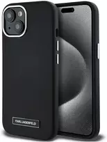 Originalus Dėklas Karl Lagerfeld FW Metal Plate MagSafe skirtas Apple iPhone 15 juodos spalvos
