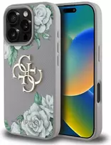 Dėklas Guess Grained Roses Big 4G logo skirtas Apple iPhone 16 Pro violetinės spalvos