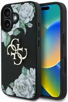 Originalus Dėklas GUESS Grained Roses Big 4G logo skirtas Apple iPhone 16 juodos spalvos