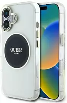 Originalus Dėklas GUESS IML Metal Colored Circle Classic Logo MagSafe skirtas Apple iPhone 16 juodos spalvos