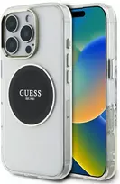Originalus Dėklas GUESS IML Metal Colored Circle Classic Logo MagSafe skirtas Apple iPhone 16 Pro juodos spalvos