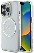 Originalus Dėklas GUESS IML Metal Colored Circle Classic Logo MagSafe skirtas Apple iPhone 16 Pro Max baltos spalvos