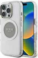 Originalus Dėklas GUESS IML Metal Colored Circle Classic Logo MagSafe skirtas Apple iPhone 16 Pro Max pilkos spalvos