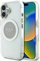 Originalus Dėklas GUESS IML Metal Colored Circle Classic Logo MagSafe skirtas Apple iPhone 16 pilkos spalvos