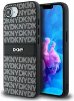Dėklas DKNY Repeat Texture Pattern with Tonal Stripe for Apple iPhone 16e juodos spalvos