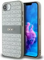 Dėklas DKNY Repeat Texture Pattern su toniniu dryžiuku Apple iPhone 16e smėlio spalvos