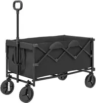 Outsunny sodo vežimėlis 100 kg apkrovai, sulankstomas, išplečiamas transportavimo vežimėlis su nuimamu tentu, rankena, ratais, bolerių vežimėlis, rankinis vežimėlis, sodo karutis, 160 litrų įrankių vežimėlis namams, sodui, juodas