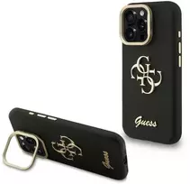 Guess PU Grained 4G Logo Stand Camera Frame dėklas skirtas Apple iPhone 15 Pro juodos spalvos