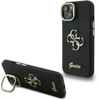 Guess PU Grained 4G Logo Stand Camera Frame dėklas skirtas Apple iPhone 13 juodos spalvos