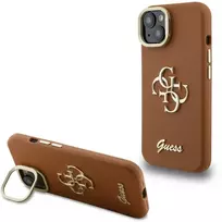 Guess PU Grained 4G Logo Stand Camera Frame dėklas skirtas Apple iPhone 13 rudos spalvos